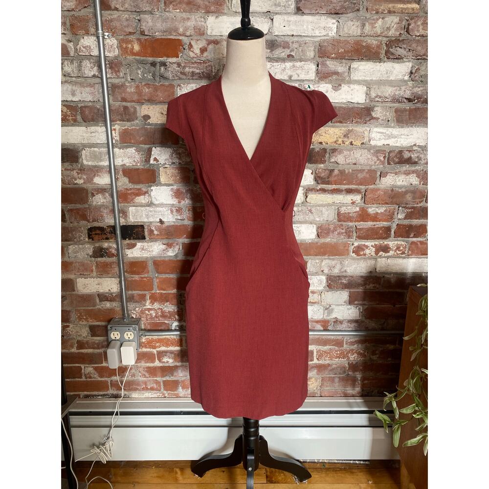 MM.LaFleur Etsuko Faux Wrap Front Sheath Dress Red Rust Orange Size 4